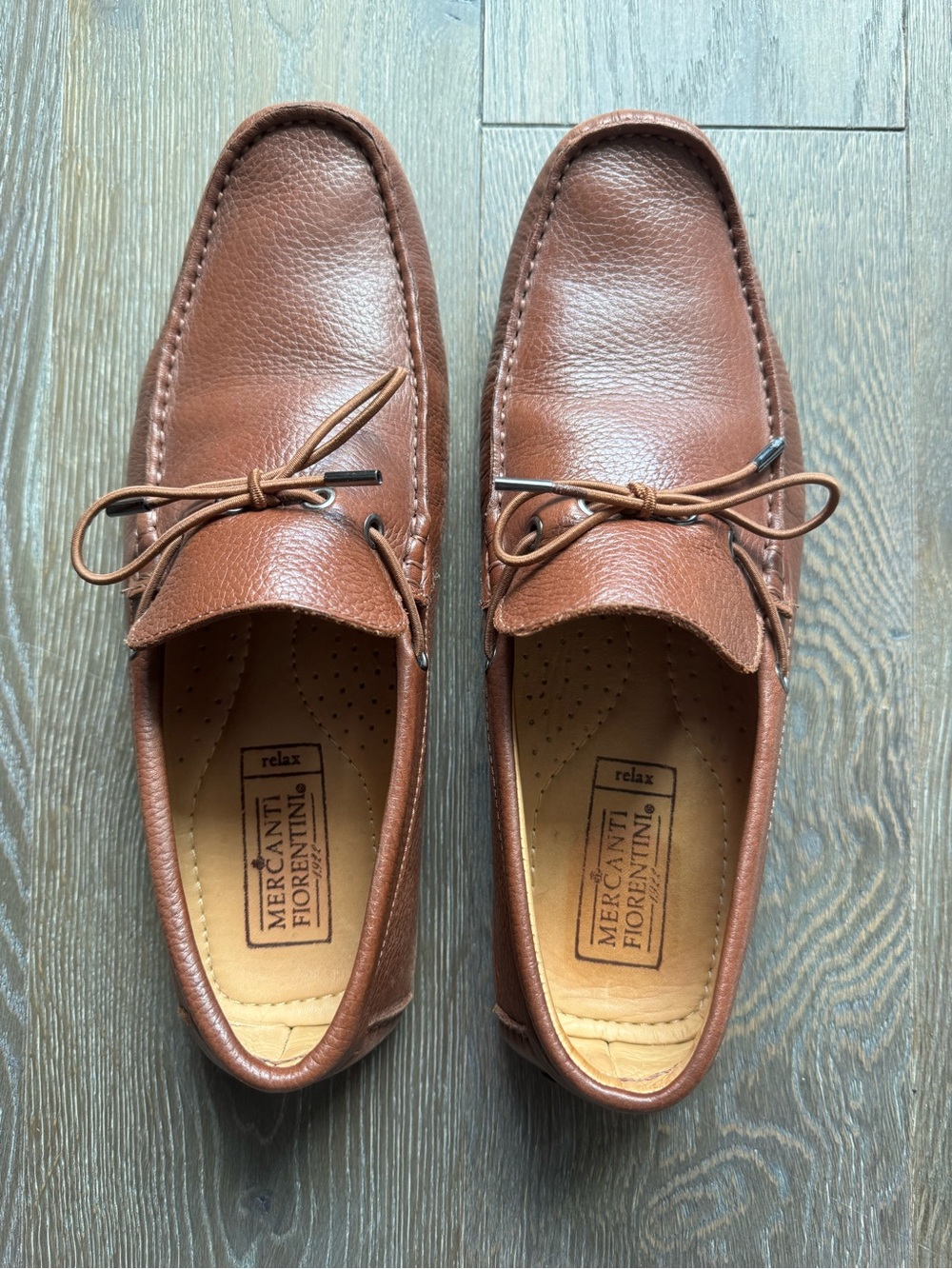 Mercanti Fiorentini Brown Leather Driving Moccasins with Lace Tie (Size 9M)